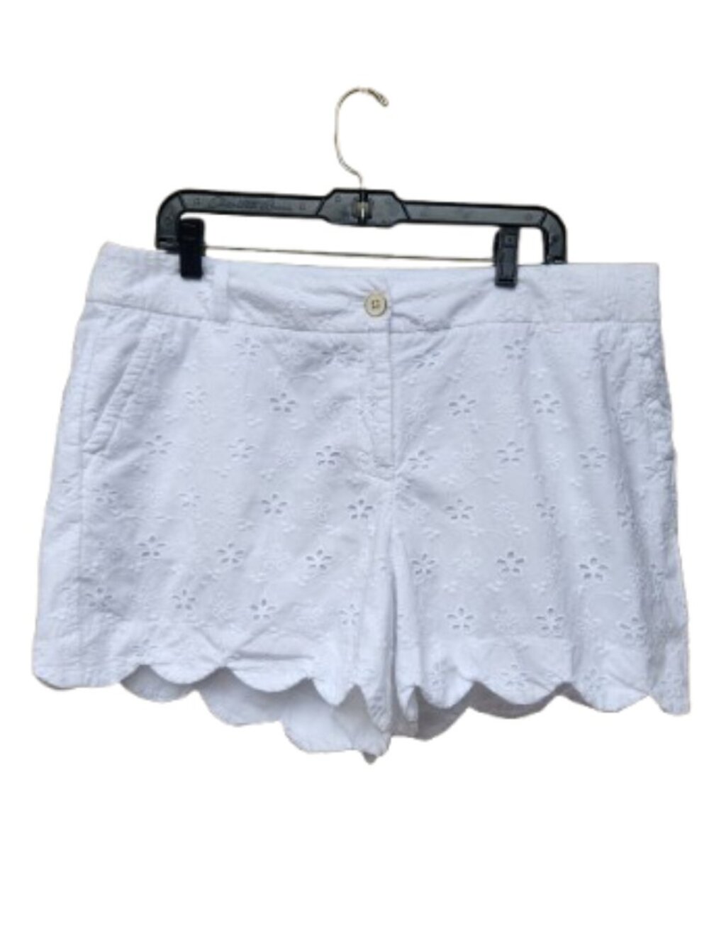 Crown & Ivy Shelby White Shorts Floral Eyelet Print Scallop Hem 100% Cotton